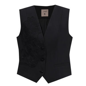 AMII | Elegant Commuter Style Lace Insertion V-neck Short Vest
