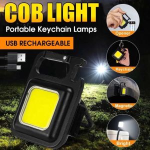 Portable Keychain LED Light COB Work Lamp USB Rechargeable Pocket Flashlight Night Security