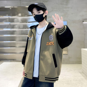 Thickened Baseball Jacket for Boys Spring Autumn New Style Fashionable Childrens Coat Warm Windproof Zipper Closure Hooded Coat