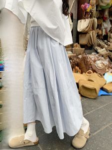 High Waist A-Line Mini Skirt Womens Pleated Elastic Waist Korean Style Spring 2025 Slimming Skirt Cotton Polyester Blend