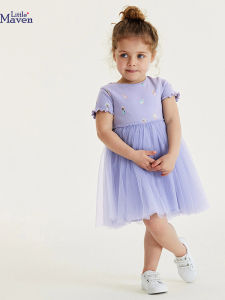 Little Maven Princess Style Short Sleeve Summer Dress for Girls Soft Washed Cotton Cartoon Print Cross-Border Childrens Clothing