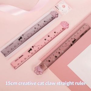Creative Cat Claw ไม้บรรทัดตรงหนารอบมุมเครื่องเขียนวัดไม้บรรทัดพลาสติกใสนักเรียนอุปกรณ์การศึกษา