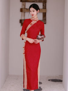 Váy Cưới Dài Tay Thường Ngày Thanh Lịch Thêu Cờ Vua Trang Phục Lễ Hội Mùa Thu Mới Cao Cấp Váy Cưới Thanh Lịch Cho Mẹ