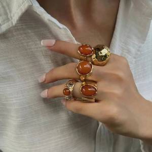 Ingemark 5Pcs/Set Luxury Inlaid Acrylic Rhinestone Open Rings for Women New Trend Goth Wide Adjustable Rings Couple Jewelry Men