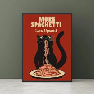 "More Spaghetti Less Upsetti" Black Cat WALL ART PRINT DECOR – Playful Humorous Pasta-Themed Poster a Cheerful Statement Piece