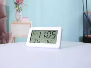Digital Clock Temperature Humidity Meter Battery Powered Desktop Wall Mount for Kitchen Bathroom Office Living Room Bedroom
