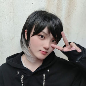 Wolf tail wig female short hair Korean version handsome hanging ear dye gradual change gray mullet head full headgear