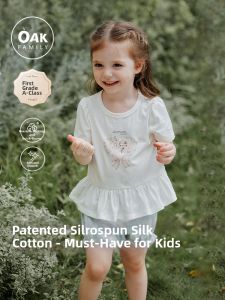 OAK FAMILY | Silk Soft Cotton Round Neck Short Sleeve T-Shirt For Girls Summer Base Layer Elastic Lace Trim Top Versatile Floral Print Design