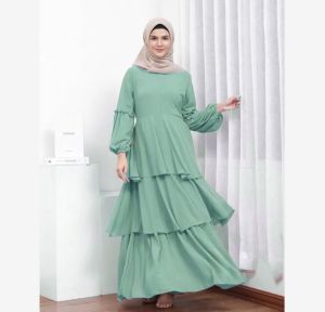 lena maxi ceruty bebydoll rompi salur /gamis salur rompi terbaru / gamis abaya modern terbaru