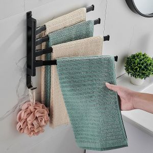 【Ready Stock】Towel Rack Towel Holder Swivel Towel Rack for Bathroom HolderWall Mounted Towel Bars with Hook 4 ArmWhile Hanging Four Towels and Shower Balls for Bathroom Kitchen