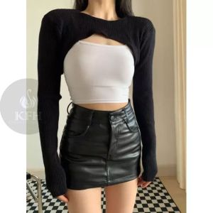 Rok Celana Rokcel Rok Mini Wanita Hitam High Waist A-line Celana Pendek Wanita Chic Shorts Streetwear Rok Pendek Kulit Khalisa Fashion Holic