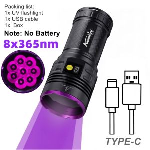 Alonefire | 8xLED High Power UV Flashlight Black Light Cat Dog Stain Tinea Ore Money Scorpion Marker Powerful Rechargeable UV Torch Lamp