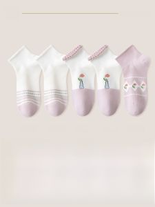 JINGCHI | Japanese Style Pure Cotton Thin Short Tube Socks Womens Sporty Cute Lace Spring Summer Student Lovely Flower Edge Socks