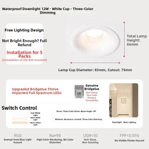 JINGYA | Ultra-thin Frameless Recessed Waterproof IP65 Anti-fog Downlight for Bathroom Kitchen