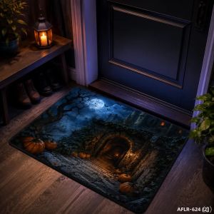 VIKAMA Halloween Castle Pumpkin Doormat Thảm Phòng Tắm Mềm Mại Chống Trượt Dễ Dàng Làm Sạch Thảm Lối Vào Trang Trí Nhà Phong Cách Hiện Đại Polyester