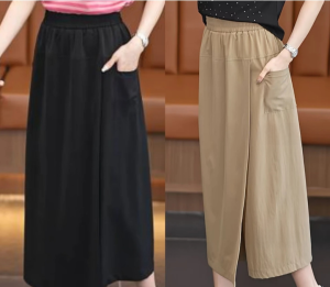 2024 Summer New Arrival High Waist Loose Cropped Casual Culotte Cool Feeling No Exposure Mother Wear Breathable Straight Skirt Pants