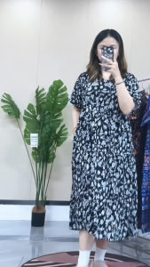 Plus Size Floral Print Midi Dress Cover Stomach Loose Korean Mid Dress Elegant Casual Dress 2061-29