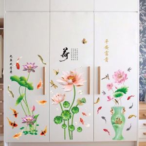 Bedroom Wardrobe Sticker Renovation Creative Flower Vase Door Decorative Painting Self Adhesive Wall Mural Bedroom Door