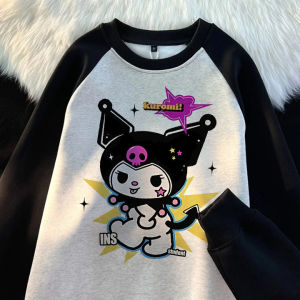 Girls round Neck Long Sleeve Sweatshirt Thin Spring Autumn New Style Middle Large Children Color Block Plug in Top Cotton Blend