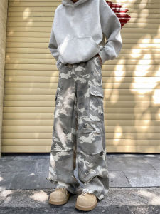 กางเกงทำงานลายทหารชาย กางเกงขายาวทรงหลวม ทรงหลวม สไตล์ฮิปฮอป เทรนด์ใหม่ กางเกงขายาวทรงหลวม กางเกงขายาวทรงหลวม