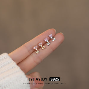 JYJIAYUJY 100% Sterling Silver S925 Earrings 10mm Mini Rose Flower Zircon Two color Korean High Quality Fashion Hypoallergenic Jewelry Gift Daily Use E057
