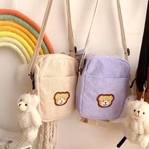 Tas Selempang Corduroy Mini Bear Sling Bag Wanita Remaja Cute Korean Style