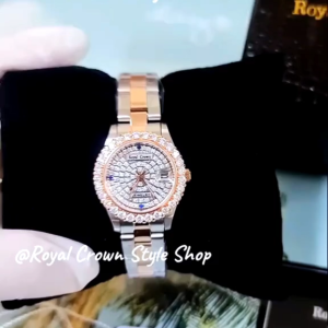 นาฬิกา Royal Crown แท้100% ประดับเพชรเกรดพรีเมี่ยมสีสองกษัตริย์กันน้ำมีบัตรับประกัน1ปีจัดส่งพร้อมกล่องครบเช็ต