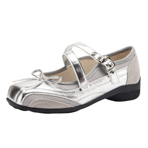 Daphne | Ballet Mary Jane Breathable Mesh Silver Womens Flats