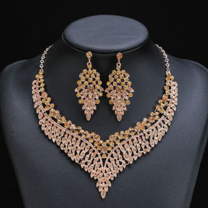 3PC Women's Fashion Starry Leaf Embellishments Necklace Earrings Jewelry Set Wedding Banquet Party Festival Gift 8884