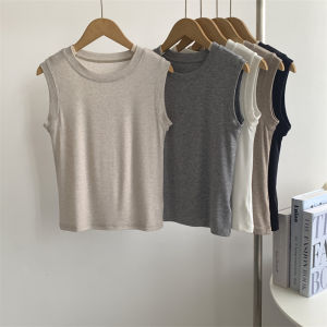 เสื้อกั๊กสั้นเปิดหน้าอกสไตล์โยคะ แขนกุด ทรงเข้ารูป ผ้าฝ้ายผสม สำหรับผู้หญิงวัย 18-24 ปี ฤดูร้อน 2025 จีนแผ่นดินใหญ่