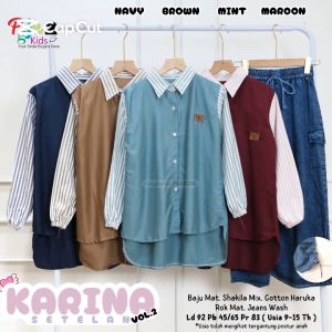 KIDDOSS COD Setelan Anak Remaja Kemeja Panjang Dan Rok Jeans Perempuan Usia 9-15T Karinaa Vol2 Set