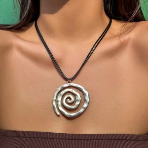 Ingemark | Womens Ethnic Creative Big Spiral Conch Pendant Necklace Adjustable Leather Wax Thread Goth Y2K Jewelry Accessory