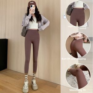 Womens Sharkskin Yoga Pants Thin Eighteen Sporty Slimming Base Layer Pants Elastic High Waist Trousers for Spring Autumn