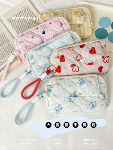 Cute Korean Style Sewn Cotton Phone Bag Womens Double Pocket Zipper Handheld Change Purse Portable Outgoing Scratch Resistant Protective Case