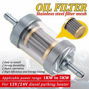 1/2 Chiếc Lưới Thép Không Gỉ Lọc Nhiên Liệu Diesel Có Thể Nhìn Thấy Được Có Thể Giặt Được Bộ Lọc Có Thể Tái Sử Dụng Cho 12V 24V Đậu Xe Máy Sưởi Không Khí