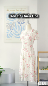 Đầm thiết kế thanh nhã nhẹ nhàng với chất liệu Voan hoa xốp họa tiết hoa ly hồng DD4L1156 Thương hiệu Thiều Hoa