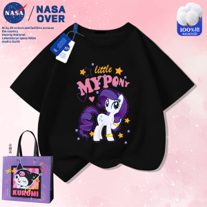 NASA Joint-Name Baby Girl Cartoon Super Cute Pony Pure Cotton T-shirt Childrens Summer New Print Short Sleeve Casual Wear