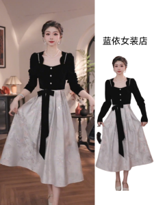 Elegant Princess Style Long Dress Womens Fashion Spring Autumn Midi Skirt Elegant Atmosphere Super Beautiful Big Swing