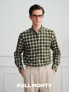 Retro Green and White Check Nail Button Collar Pure Cotton Mens Shirt