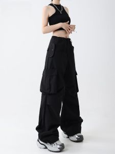 Retro American Work กางเกง สูง เอว ขาตรง กางเกงยีนส์ กระเป๋าหลายใบ ลำลอง แฟชั่นสําหรับผู้หญิง ฤดูร้อน 2024 COCOS ดีไซน์