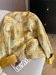 Retro Chinese Print Button up Jacket plus Size Women Elegant Tang Costume Anti-Aging Top Spring Autumn New Style