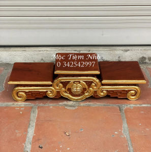 Đế kê bát hương tam sơn chiện cong rát vàng gỗ hương mặt 1416182022cm