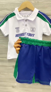 Terno for Kids Boy Classic white blue & green design polo outfit 1-5yrs old E99