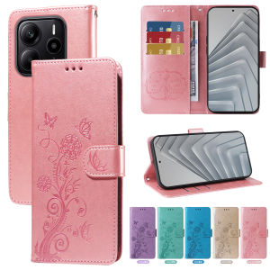 Magnetic Leather Wallet Case for Xiaomi Redmi Note 9 10 11 12 12S 13 14 15 Pro Plus 4G 5G Cover | Embossed Butterfly Flower