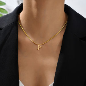 A-Z Alphabet Gold Plated Stainless Steel Pendant Necklace for Women Snake Chain Initial Letter Clavicle Necklaces Collar Jewelry