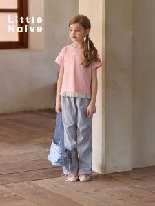 Little Naive | Glossy Lace Loose T-Shirt And Thin Straight Leg Shorts Set