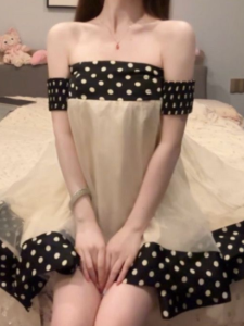 CHANGTONG | Off-shoulder Polka Dot Flared Dress