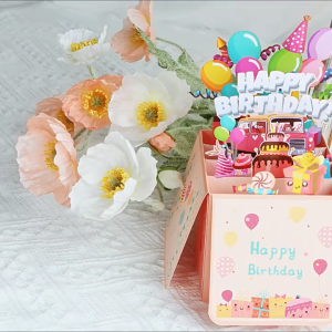 【SG STOCK】3D Paper-Carved Birthday Gift Box Greeting Card with Small Message Note