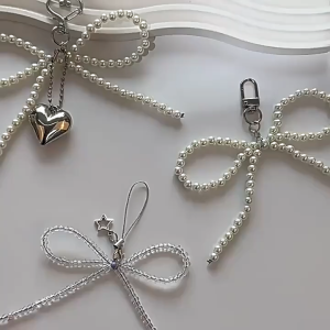 2 PCS Pearl Bow Love Pendant Keychain Bag Pendant Mobile Phone Chain