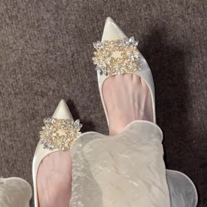 2024 ใหม่สีแชมเปญ ผ้าซาติน งานแต่งงาน เดรส รองเท้าส้นสูงชี้ Toe ส้นไม่ลื่น < Ne1> รองเท้าผู้หญิงสบาย